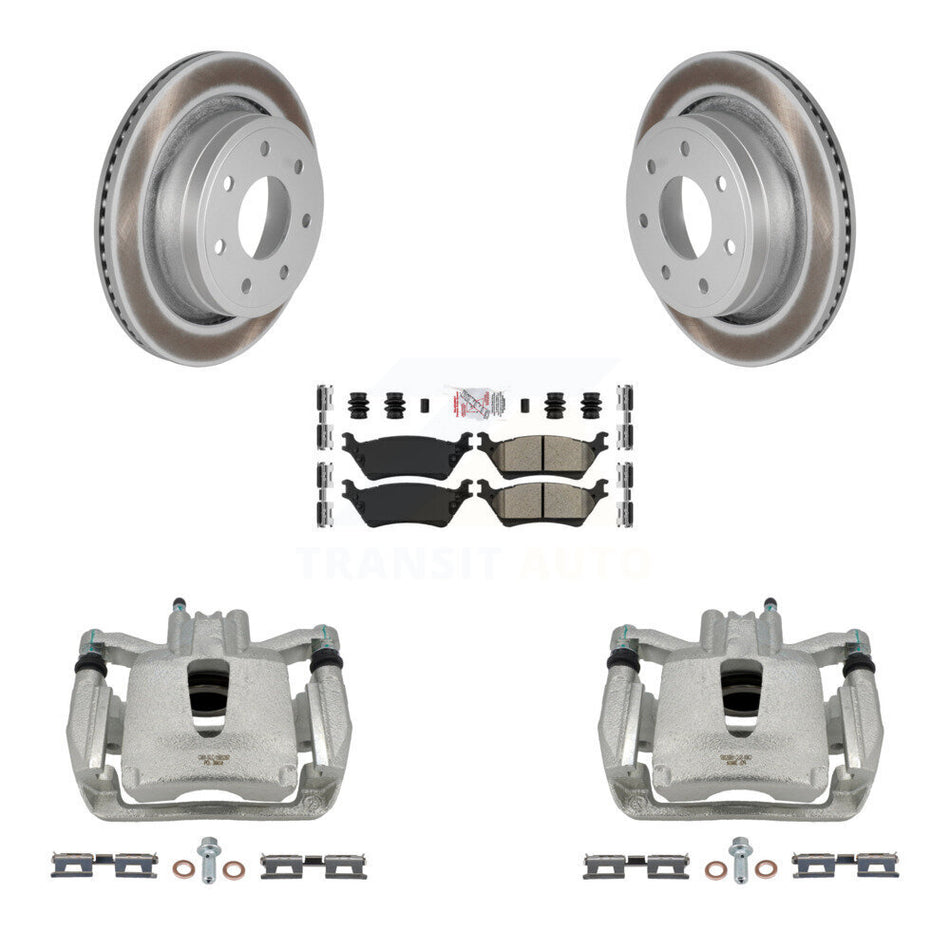 Rear Disc Brake Caliper Coated Rotors And Semi-Metallic Pads Kit For 2012-2014 Ford F-150 With 7 Lug Wheels KCG-101226N