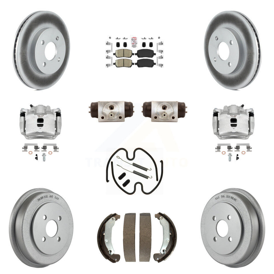 Front Rear Disc Brake Caliper Coated Rotor Drum Ceramic Pad Shoe Cylinder Kit (11Pc) For KCG-101256N