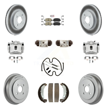 Front Rear Brake Caliper Coat Rotor Drum Ceramic Pad Shoe Cylinder Kit (11Pc) For Saturn KCG-101257N