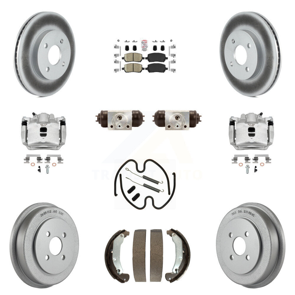 Front Rear Brake Caliper Coat Rotor Drum Ceramic Pad Shoe Cylinder Kit (11Pc) For Saturn KCG-101258N