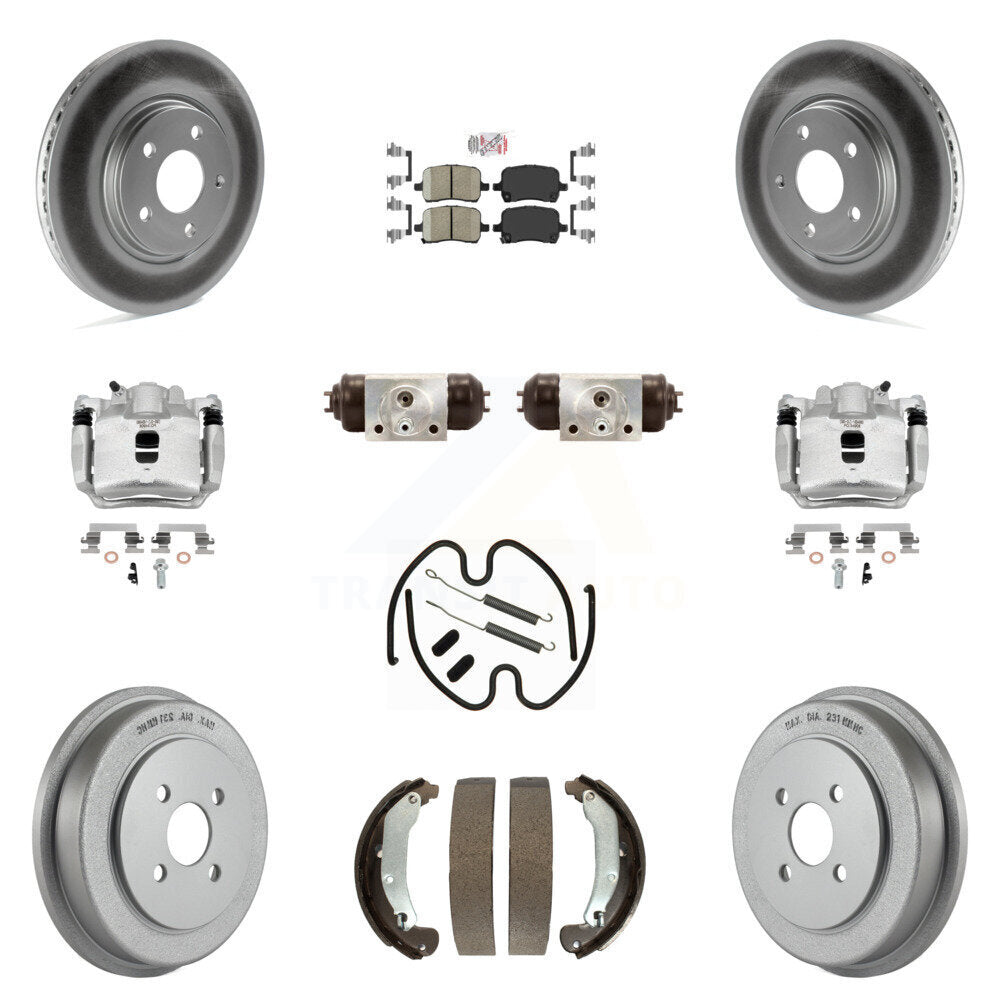 Front Rear Disc Brake Caliper Coated Rotor Drum Ceramic Pad Shoe Cylinder Kit (11Pc) For KCG-101259N