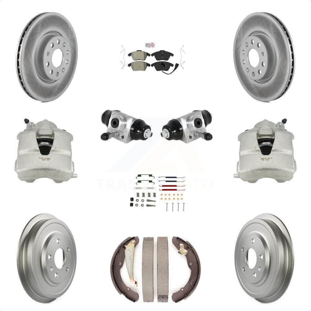 Front Rear Disc Brake Caliper Coated Rotors Drums Semi-Metallic Pads Shoes Wheel Cylinders And Hardware Kit (11Pc) For Volkswagen Jetta With 312mm Diameter Rotor KCG-101261N by Transit Auto