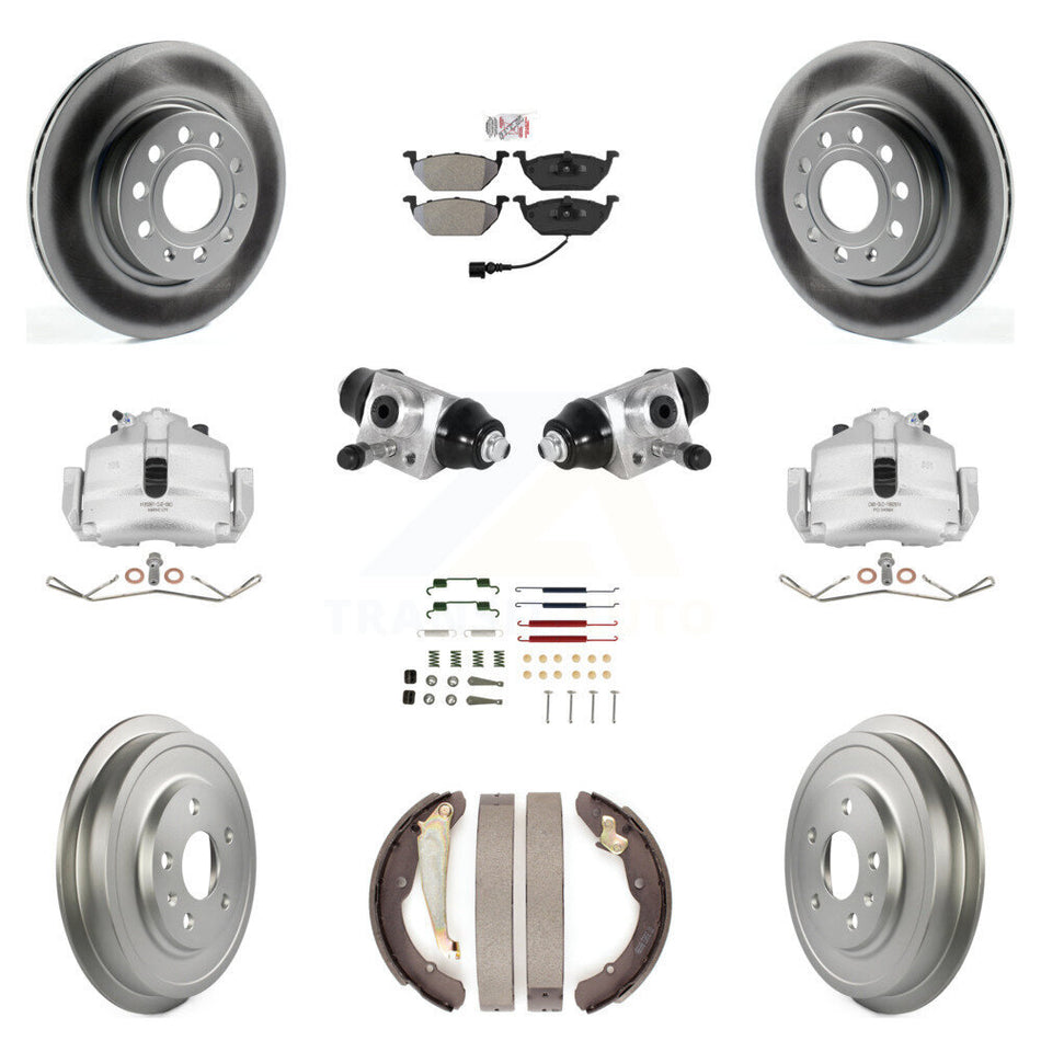 Front Rear Brake Caliper Coated Rotor Drum Semi-Metallic Pad Shoes Cylinder Hardware Kit (11Pc) For Volkswagen Jetta 2.5L with rear brakes With 280mm Diameter KCG-101265N