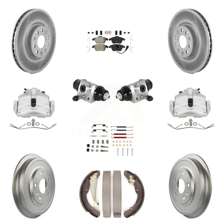 Front Rear Brake Caliper Coated Rotor Drum Semi-Metallic Pad Shoes Cylinder Hardware Kit (11Pc) For Volkswagen Jetta 2.5L with rear brakes With 312mm Diameter KCG-101268N