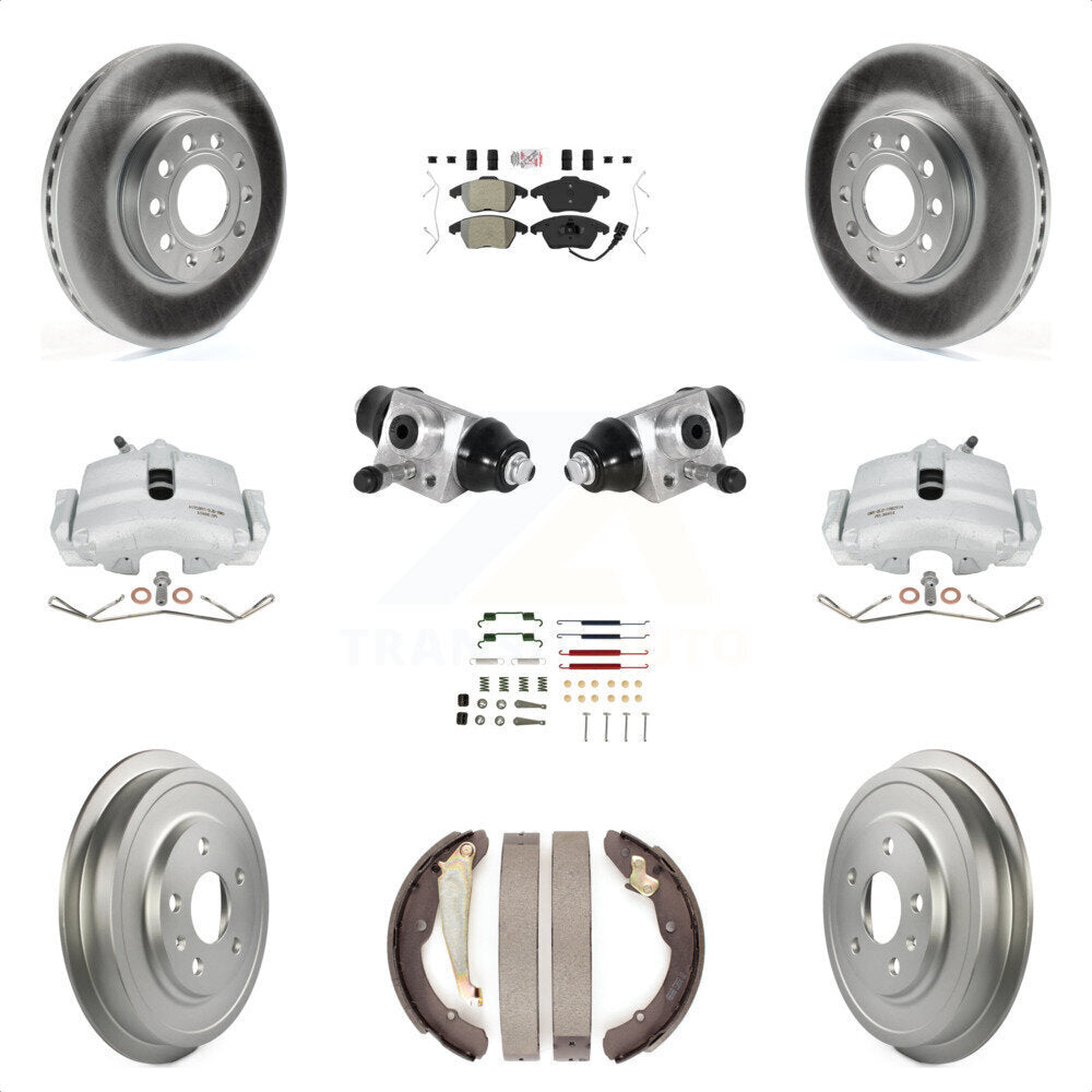 Front Rear Brake Caliper Coated Rotor Drum Semi-Metallic Pad Shoes Cylinder Hardware Kit (11Pc) For Volkswagen Jetta 2.5L with rear brakes With 288mm Diameter KCG-101269N by Transit Auto