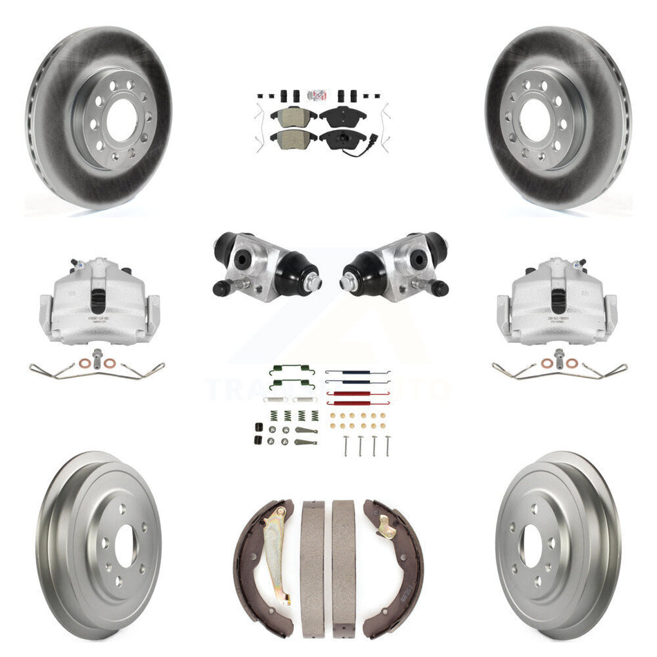Front Rear Brake Caliper Coated Rotor Drum Semi-Metallic Pad Shoes Cylinder Hardware Kit (11Pc) For Volkswagen Jetta 2.5L with rear brakes With 288mm Diameter KCG-101269N
