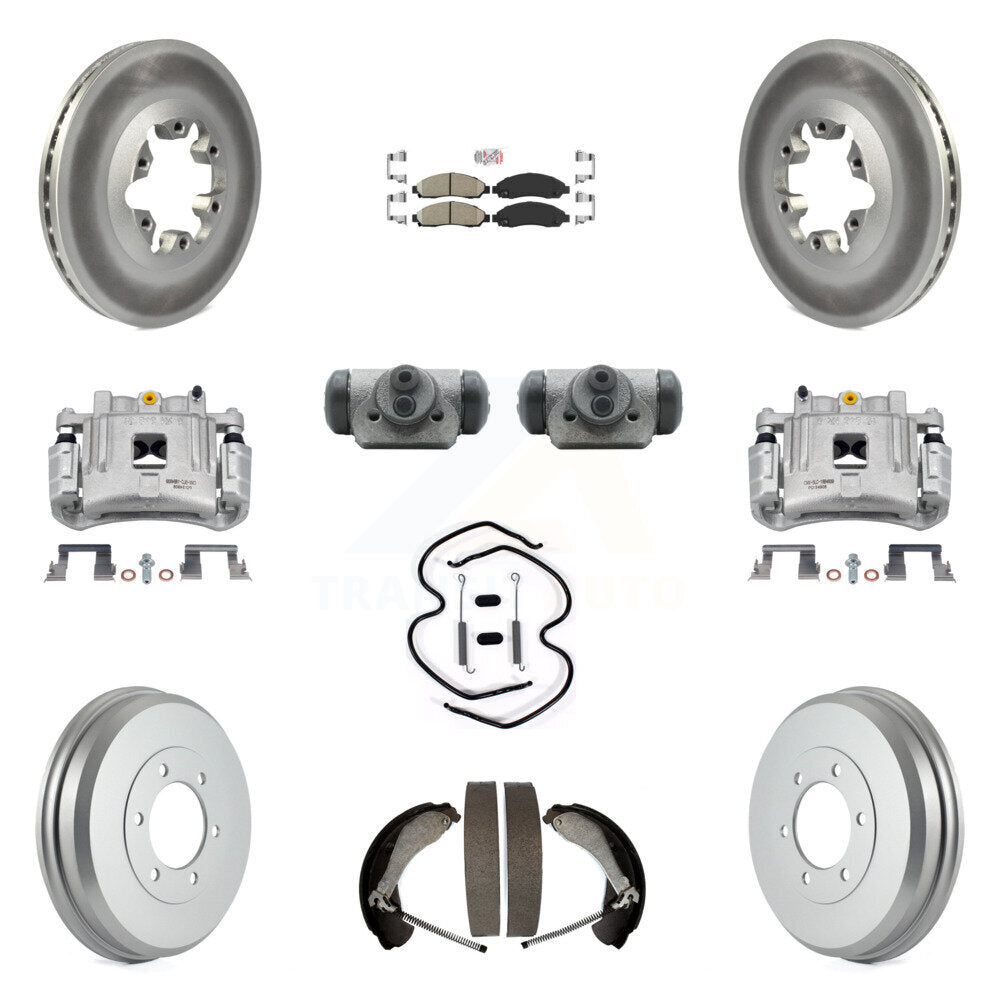 Front Rear Brake Caliper Coated Rotor Drum Ceramic Pad Shoes Cylinder Kit (11Pc) For GMC KCG-101271N