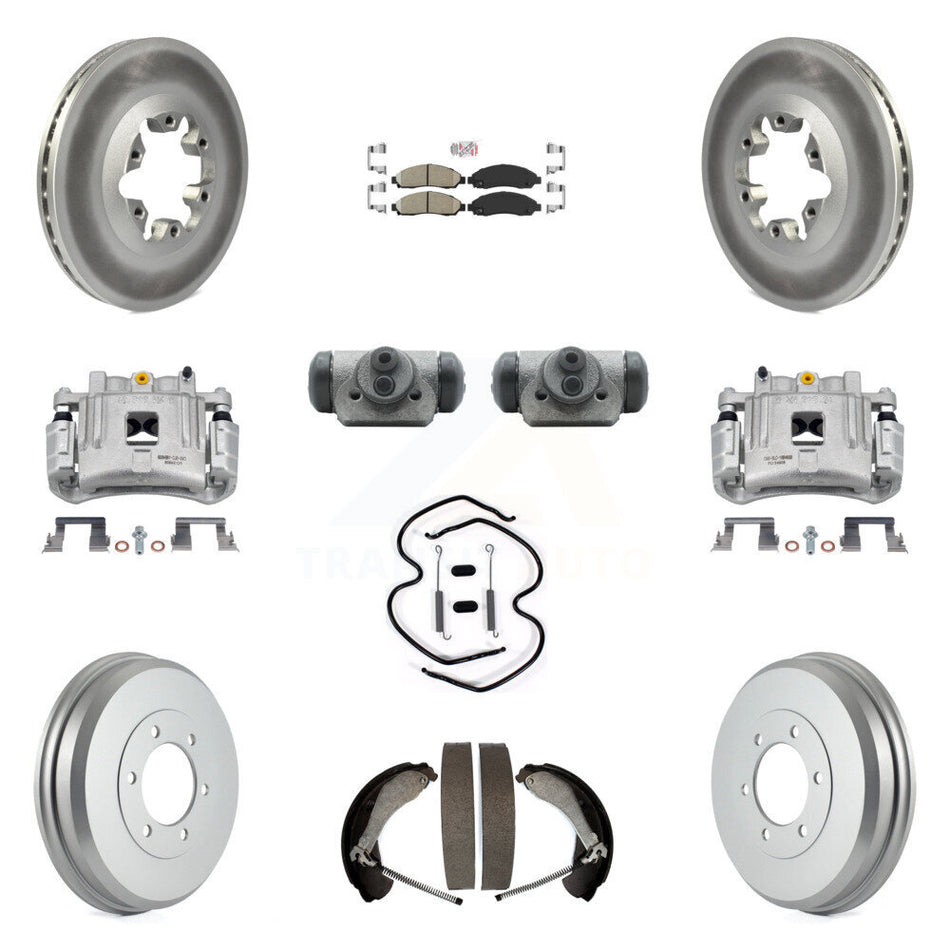 Front Rear Brake Caliper Coated Rotor Drum Ceramic Pad Shoes Cylinder Kit (11Pc) For GMC KCG-101271N