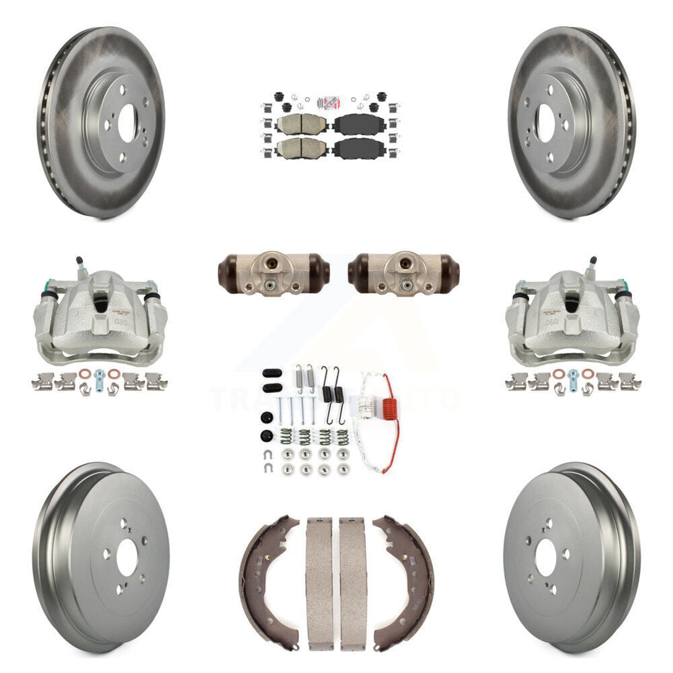 Front Rear Disc Brake Caliper Coated Rotors Drums Ceramic Pads Shoes Wheel Cylinders And Hardware Kit (11Pc) For 2009-2013 Toyota Corolla KCG-101272N