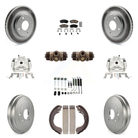 Front Rear Disc Brake Caliper Coated Rotor Drum Ceramic Pad Shoe Cylinder Kit (11Pc) For KCG-101276N