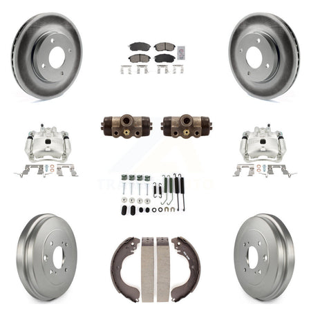 Front Rear Disc Brake Caliper Coated Rotor Drum Ceramic Pad Shoe Cylinder Kit (11Pc) For KCG-101277N