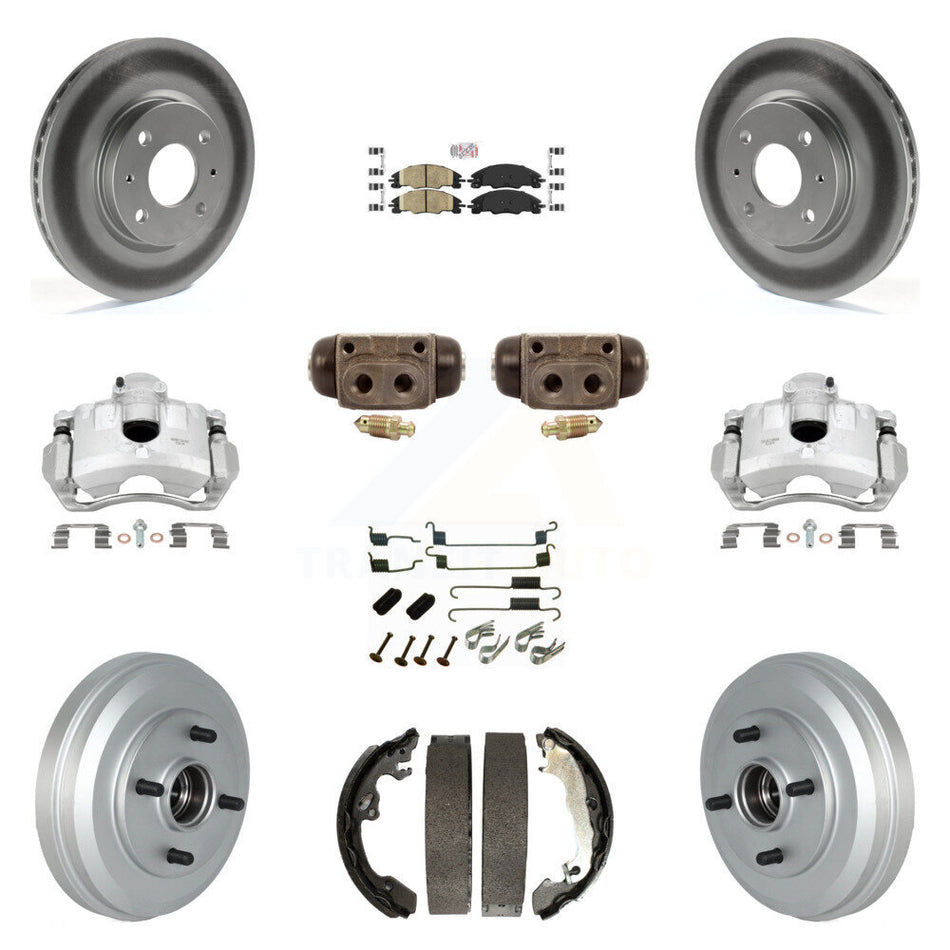 Front Rear Disc Brake Caliper Coated Rotor Drum Ceramic Pad Shoe Cylinder Kit (11Pc) For KCG-101291N