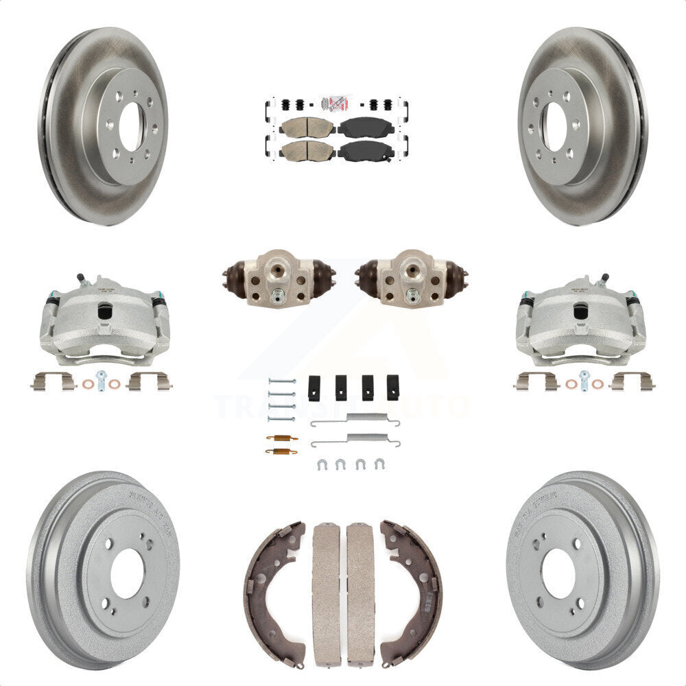 Front Rear Disc Brake Caliper Coated Rotors Drums Ceramic Pads Shoes Wheel Cylinders And Hardware Kit (11Pc) For Honda Insight KCG-101293N by Transit Auto