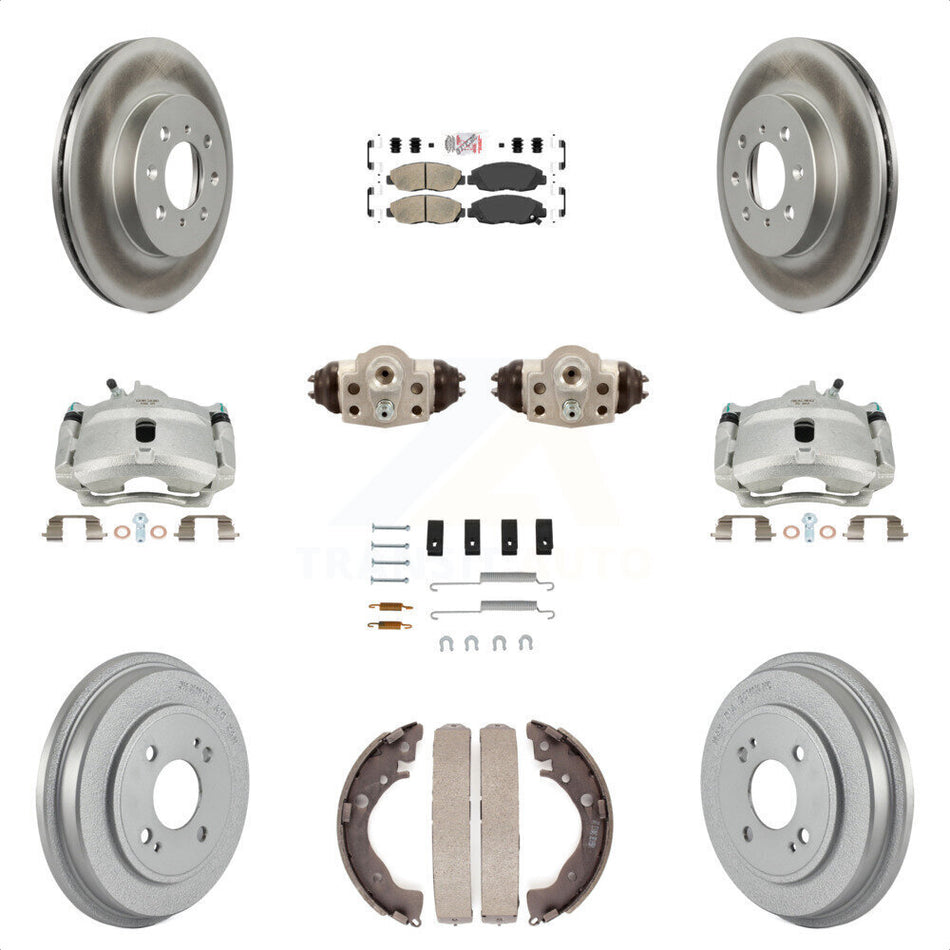 Front Rear Disc Brake Caliper Coated Rotors Drums Ceramic Pads Shoes Wheel Cylinders And Hardware Kit (11Pc) For Honda Insight KCG-101293N by Transit Auto