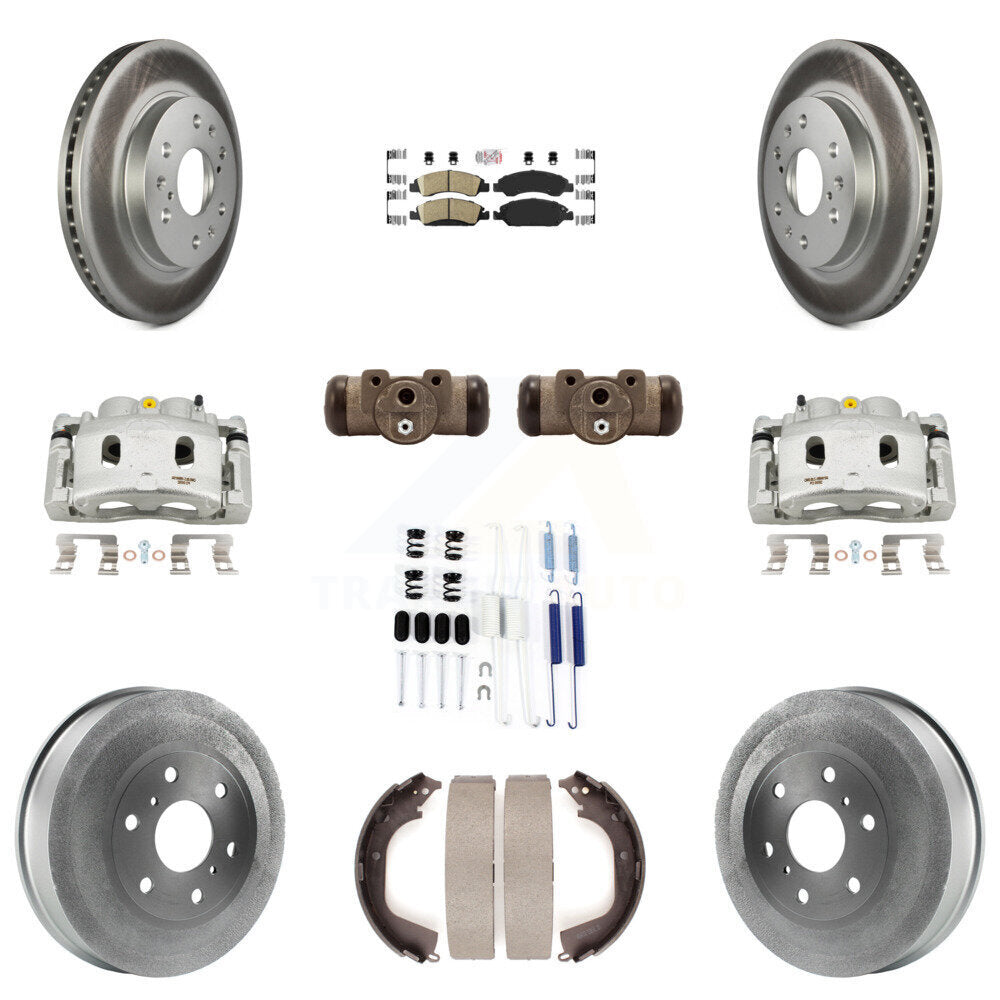 Front Rear Brake Caliper Coated Rotor Drum Ceramic Pad Shoes Cylinder Kit (11Pc) For GMC KCG-101294N