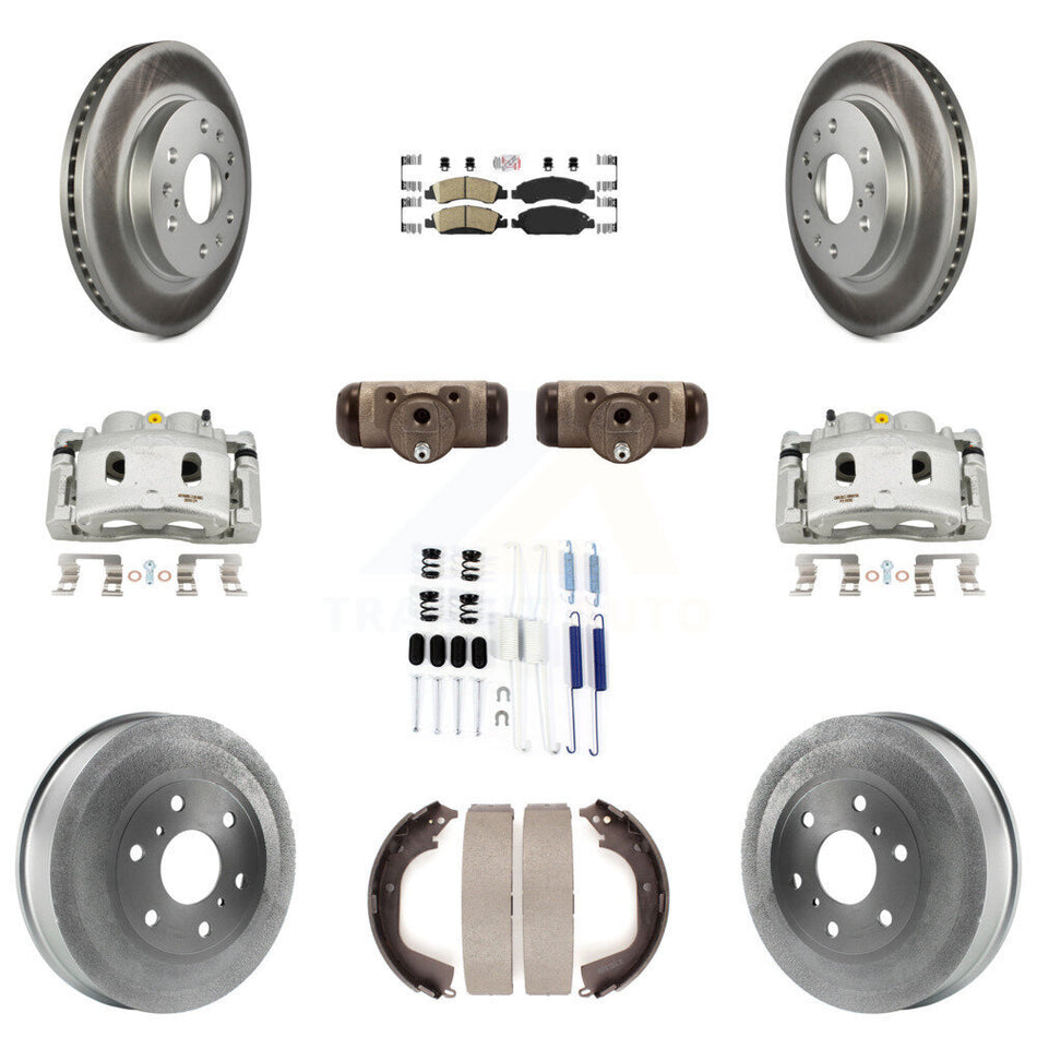 Front Rear Brake Caliper Coated Rotor Drum Ceramic Pad Shoes Cylinder Kit (11Pc) For GMC KCG-101295N
