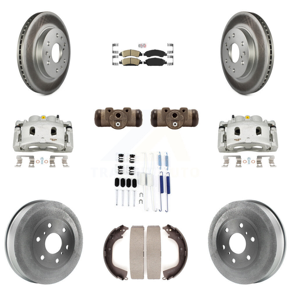 Front Rear Brake Caliper Coated Rotor Drum Ceramic Pad Shoes Cylinder Kit (11Pc) For GMC KCG-101296N