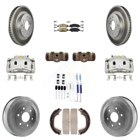 Front Rear Brake Caliper Coated Rotor Drum Ceramic Pad Shoes Cylinder Kit (11Pc) For GMC KCG-101296N