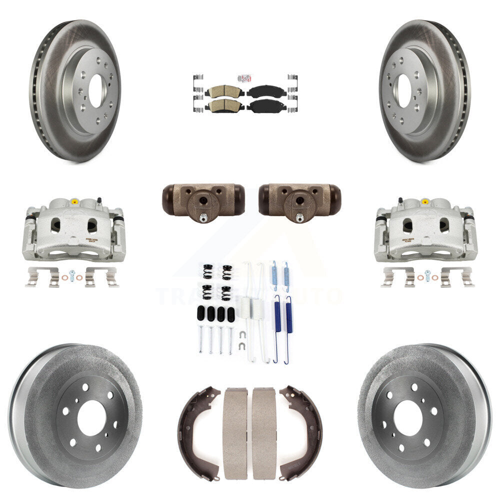 Front Rear Brake Caliper Coated Rotor Drum Ceramic Pad Shoes Cylinder Kit (11Pc) For GMC KCG-101297N