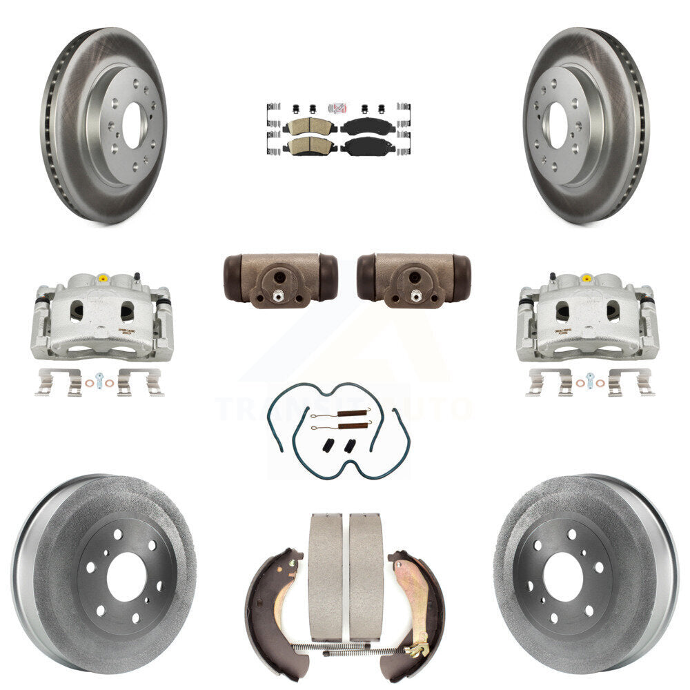 Front Rear Brake Caliper Coated Rotor Drum Ceramic Pad Shoe Cylinder Kit (11Pc) For 1500 KCG-101300N