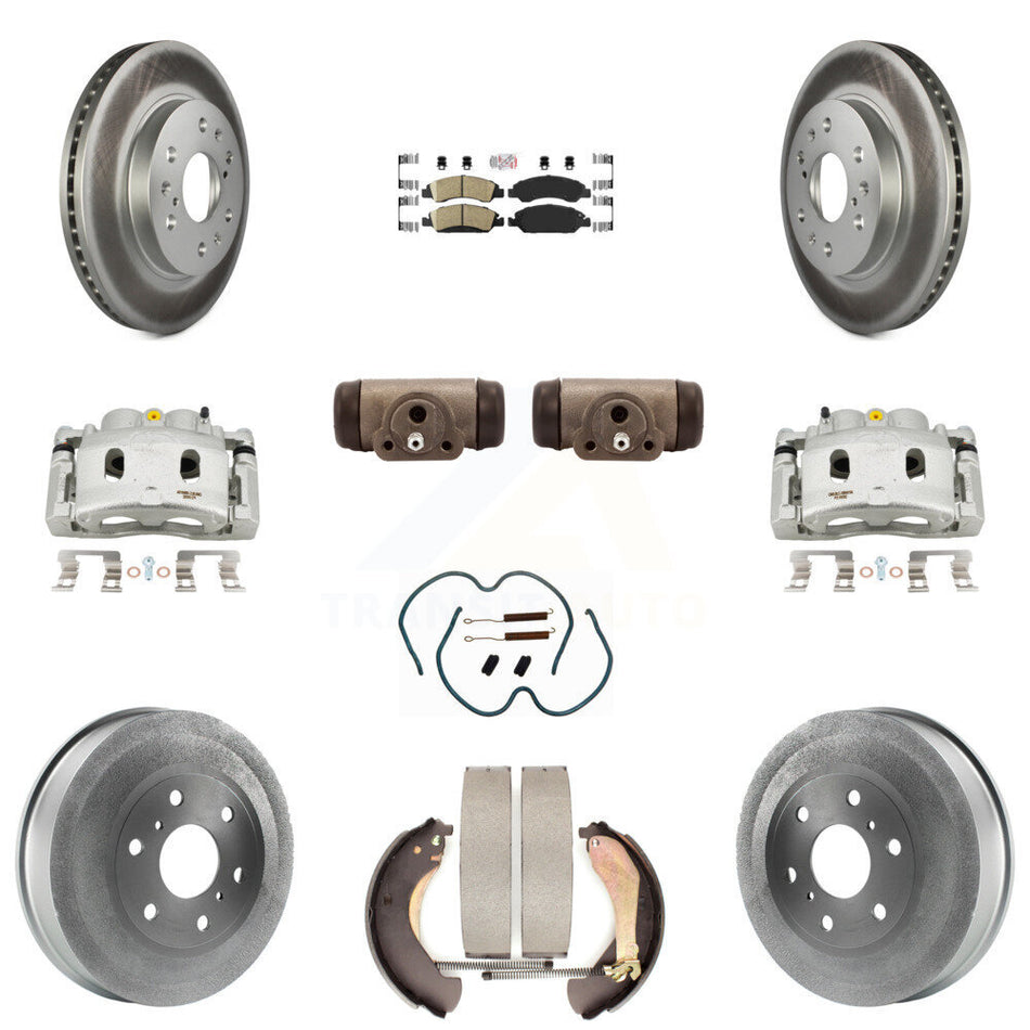 Front Rear Brake Caliper Coated Rotor Drum Ceramic Pad Shoe Cylinder Kit (11Pc) For 1500 KCG-101300N