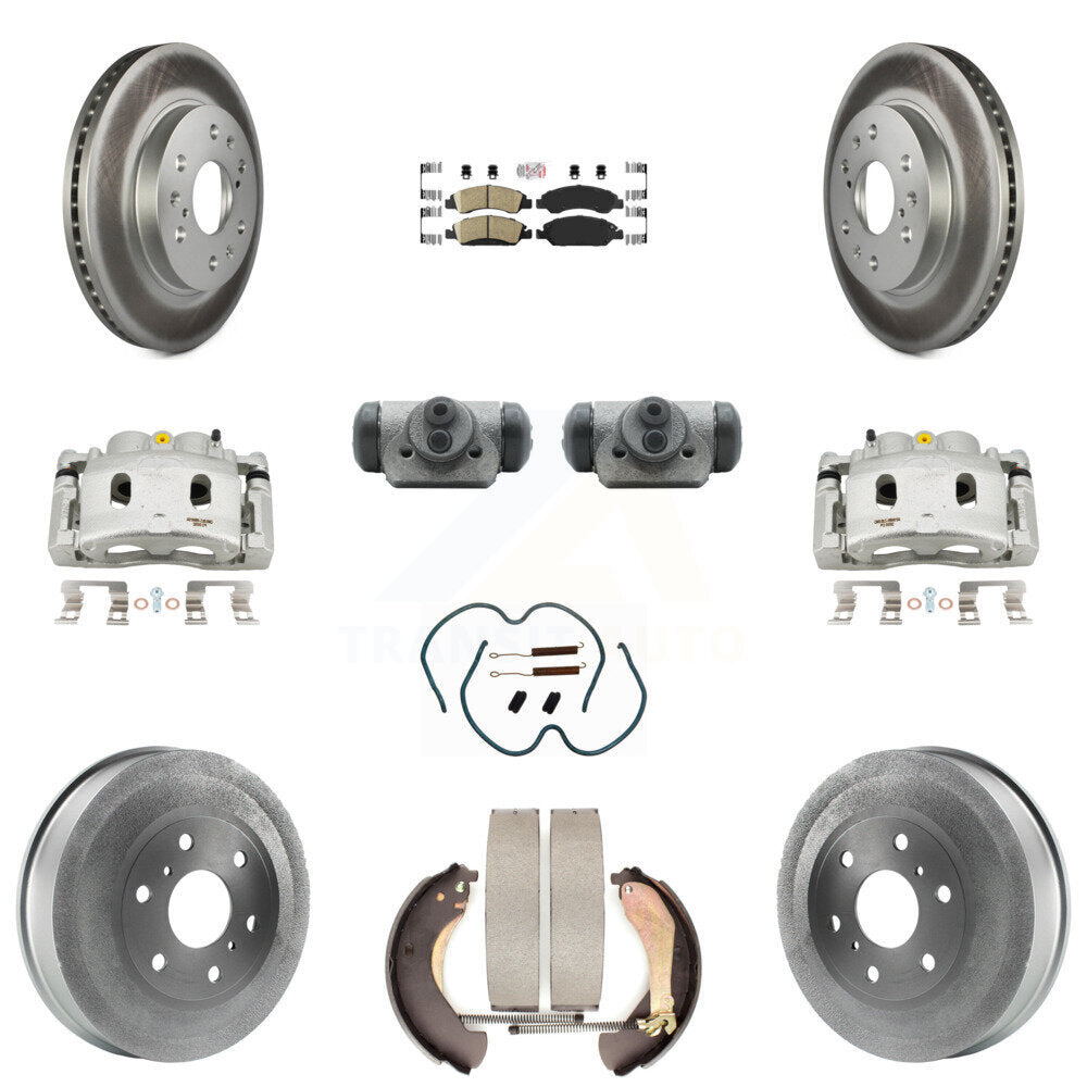 Front Rear Brake Caliper Coated Rotor Drum Ceramic Pad Shoe Cylinder Kit (11Pc) For 1500 KCG-101301N