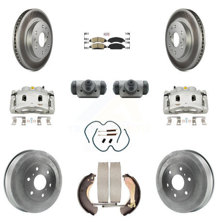 Front Rear Brake Caliper Coated Rotor Drum Ceramic Pad Shoe Cylinder Kit (11Pc) For 1500 KCG-101303N