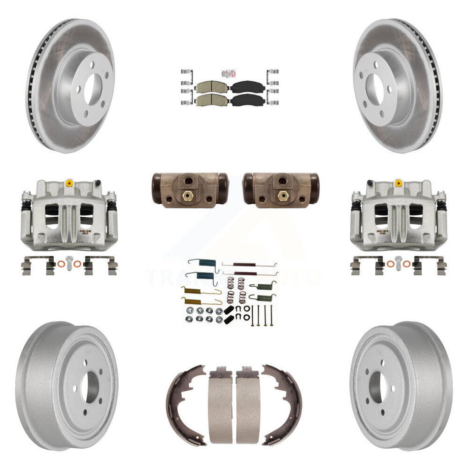Front Rear Brake Caliper Coated Rotor Drum Ceramic Pad Shoe Cylinder Kit (11Pc) For Ford KCG-101312N