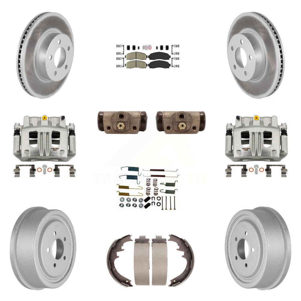 Front Rear Brake Caliper Coated Rotor Drum Ceramic Pad Shoe Cylinder Kit (11Pc) For Ford KCG-101313N