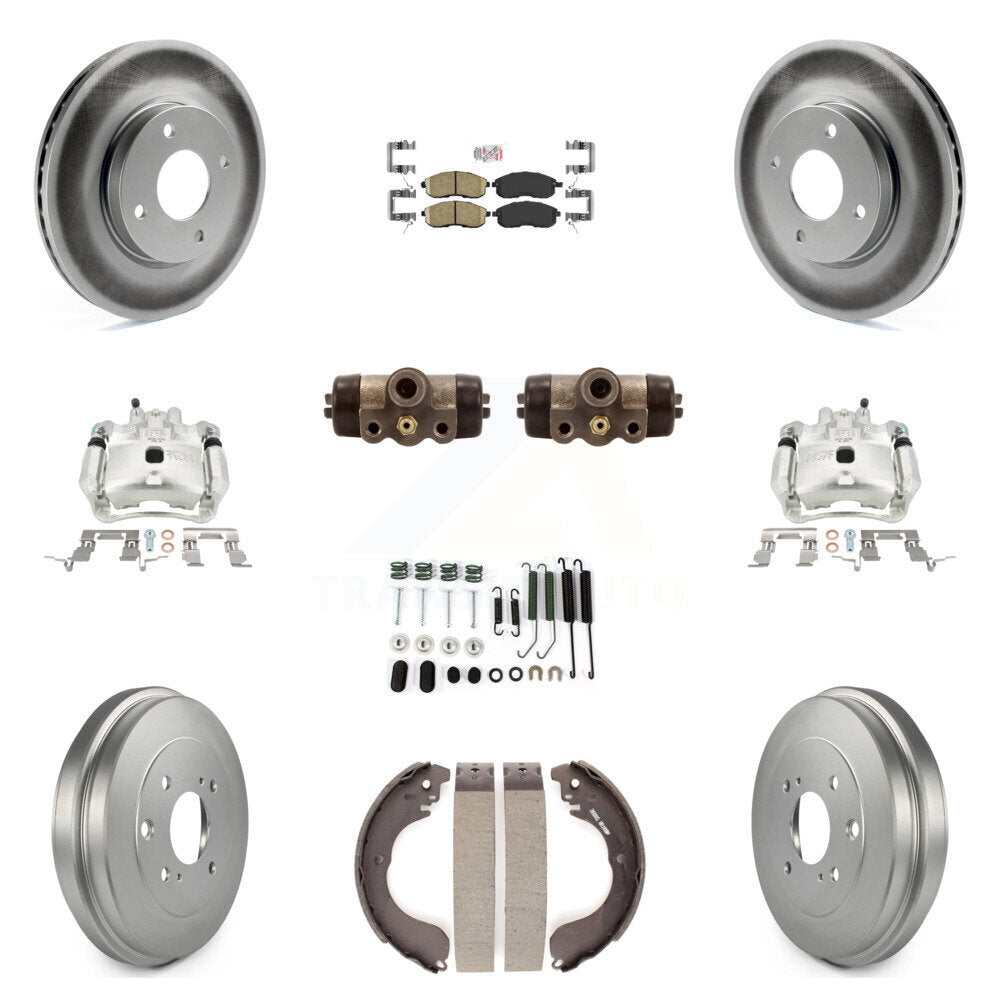 Front Rear Disc Brake Caliper Coated Rotor Drum Ceramic Pad Shoe Cylinder Kit (11Pc) For KCG-101314N