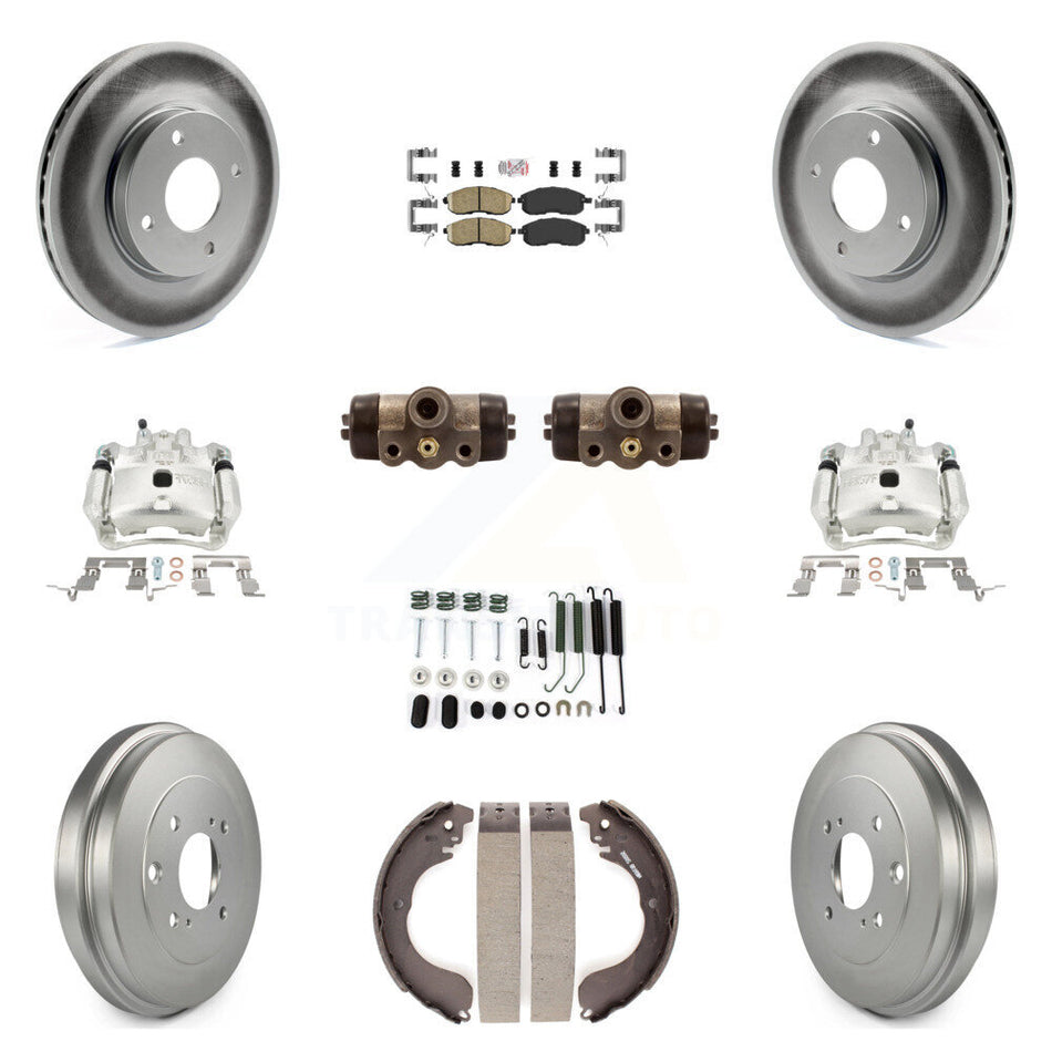 Front Rear Disc Brake Caliper Coated Rotor Drum Ceramic Pad Shoe Cylinder Kit (11Pc) For KCG-101315N