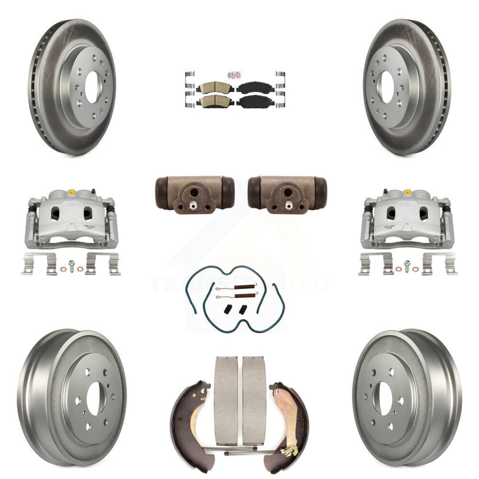 Front Rear Brake Caliper Coated Rotor Drum Ceramic Pad Shoe Cylinder Kit (11Pc) For 1500 KCG-101318N