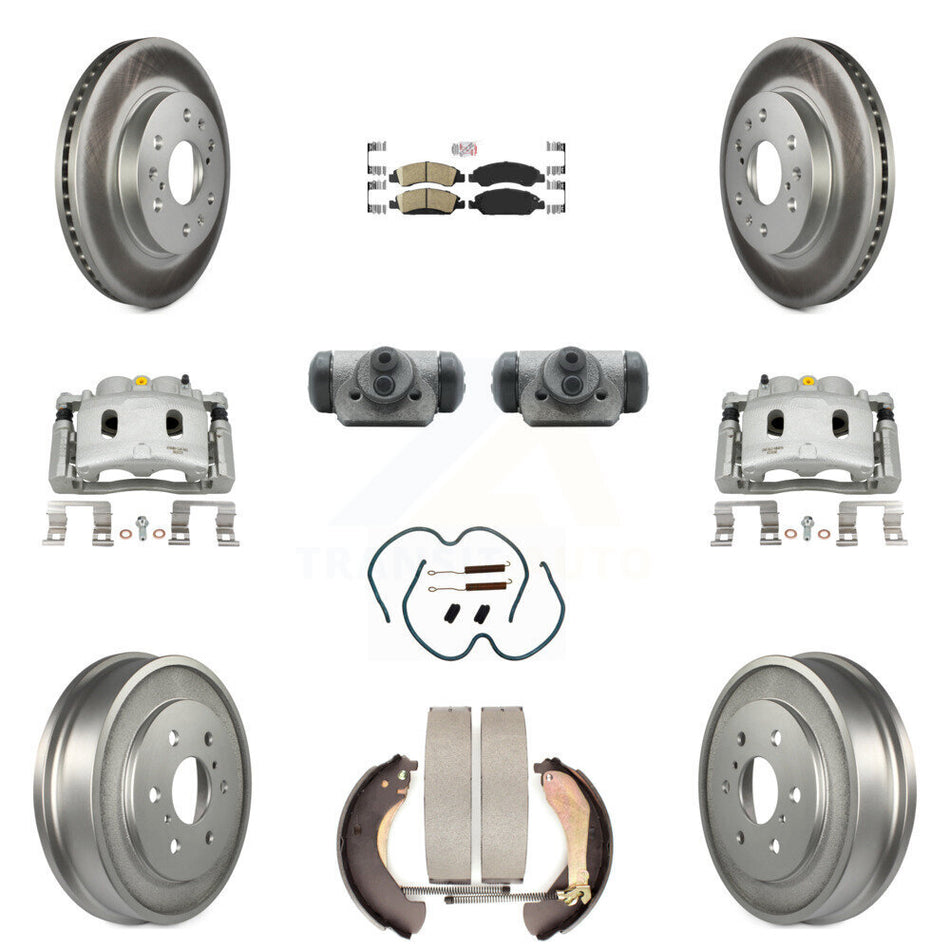 Front Rear Brake Caliper Coated Rotor Drum Ceramic Pad Shoe Cylinder Kit (11Pc) For 1500 KCG-101319N