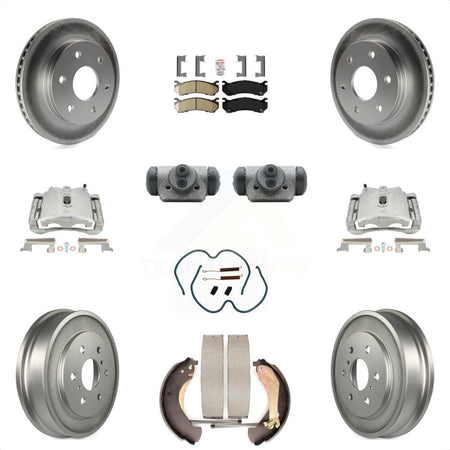 Front Rear Disc Brake Caliper Coated Rotors Drums Ceramic Pads Shoes Wheel Cylinders And Hardware Kit (11Pc) For Chevrolet Silverado 1500 GMC Sierra Classic With 6400 Lb GVW KCG-101323N by Transit Auto