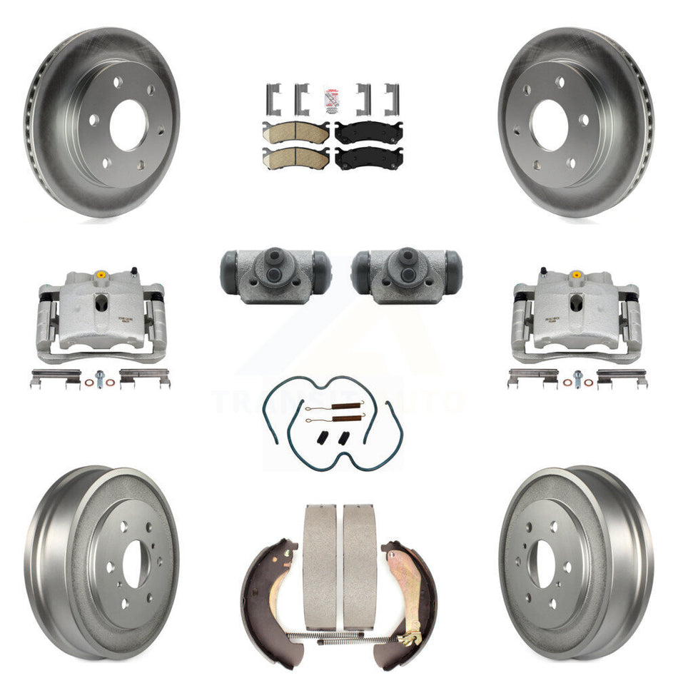 Front Rear Disc Brake Caliper Coated Rotors Drums Ceramic Pads Shoes Wheel Cylinders And Hardware Kit (11Pc) For Chevrolet Silverado 1500 GMC Sierra Classic With 6400 Lb GVW KCG-101323N