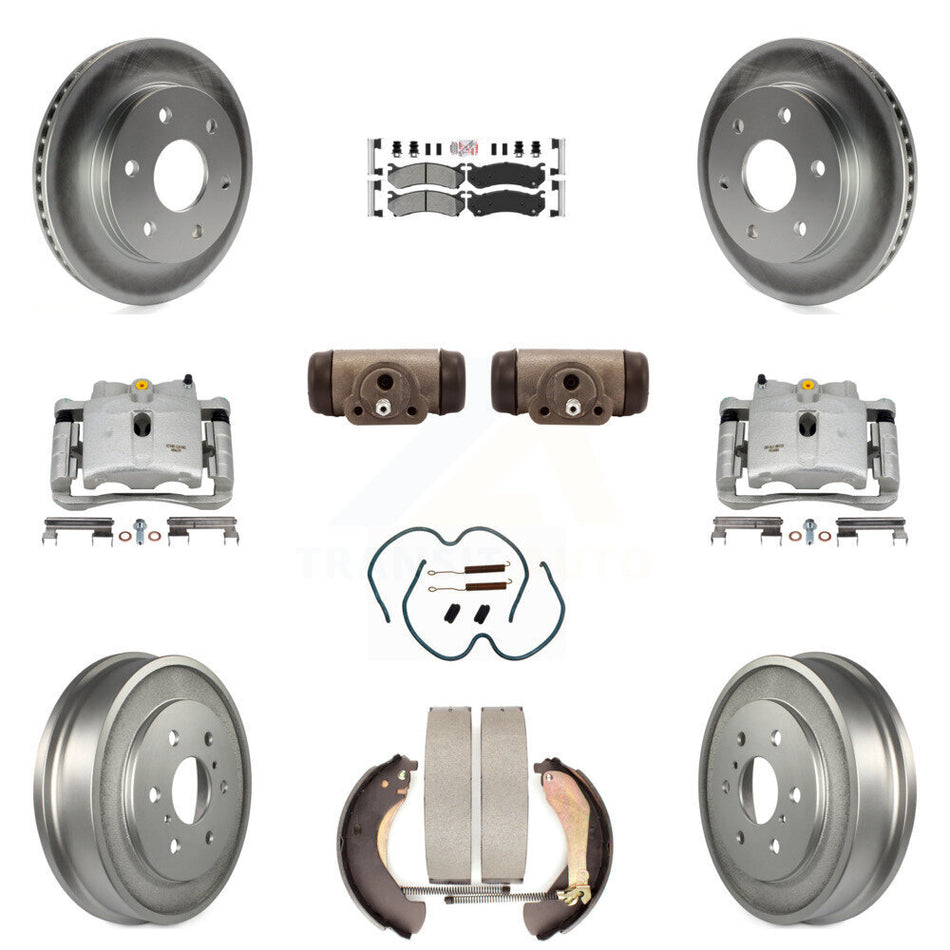 Front Rear Disc Brake Caliper Coated Rotor Drum Semi-Metallic Pad Shoes Wheel Cylinder And Hardware Kit (11Pc) For Chevrolet Silverado 1500 GMC Sierra Classic With 7000 Lb GVW KCG-101324N