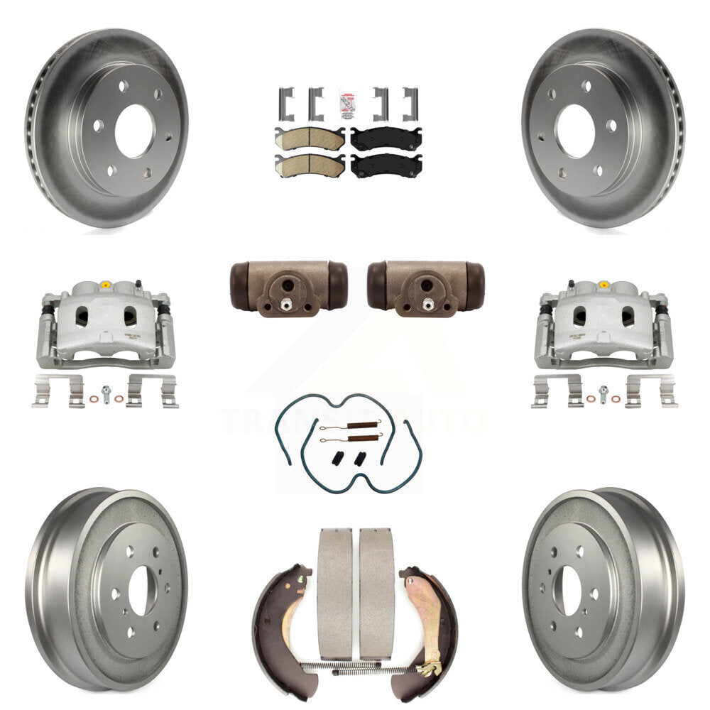 Front Rear Disc Brake Caliper Coated Rotor Drum Ceramic Pad Shoe Cylinder Kit (11Pc) For KCG-101326N