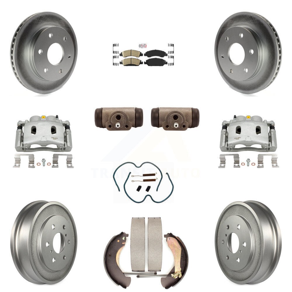 Front Rear Disc Brake Caliper Coated Rotor Drum Ceramic Pad Shoe Cylinder Kit (11Pc) For KCG-101332N