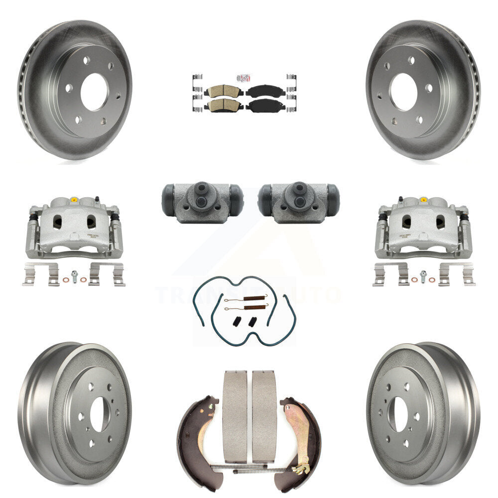 Front Rear Disc Brake Caliper Coated Rotor Drum Ceramic Pad Shoe Cylinder Kit (11Pc) For KCG-101333N