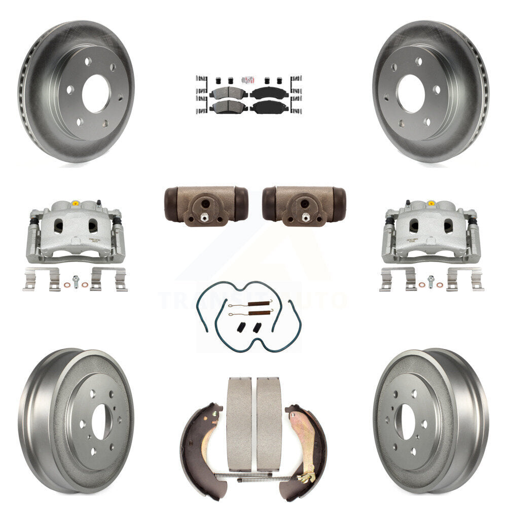 Front Rear Brake Caliper Coat Rotor Drum Semi-Metallic Pad Shoes Cylinder Kit (11Pc) For KCG-101334N