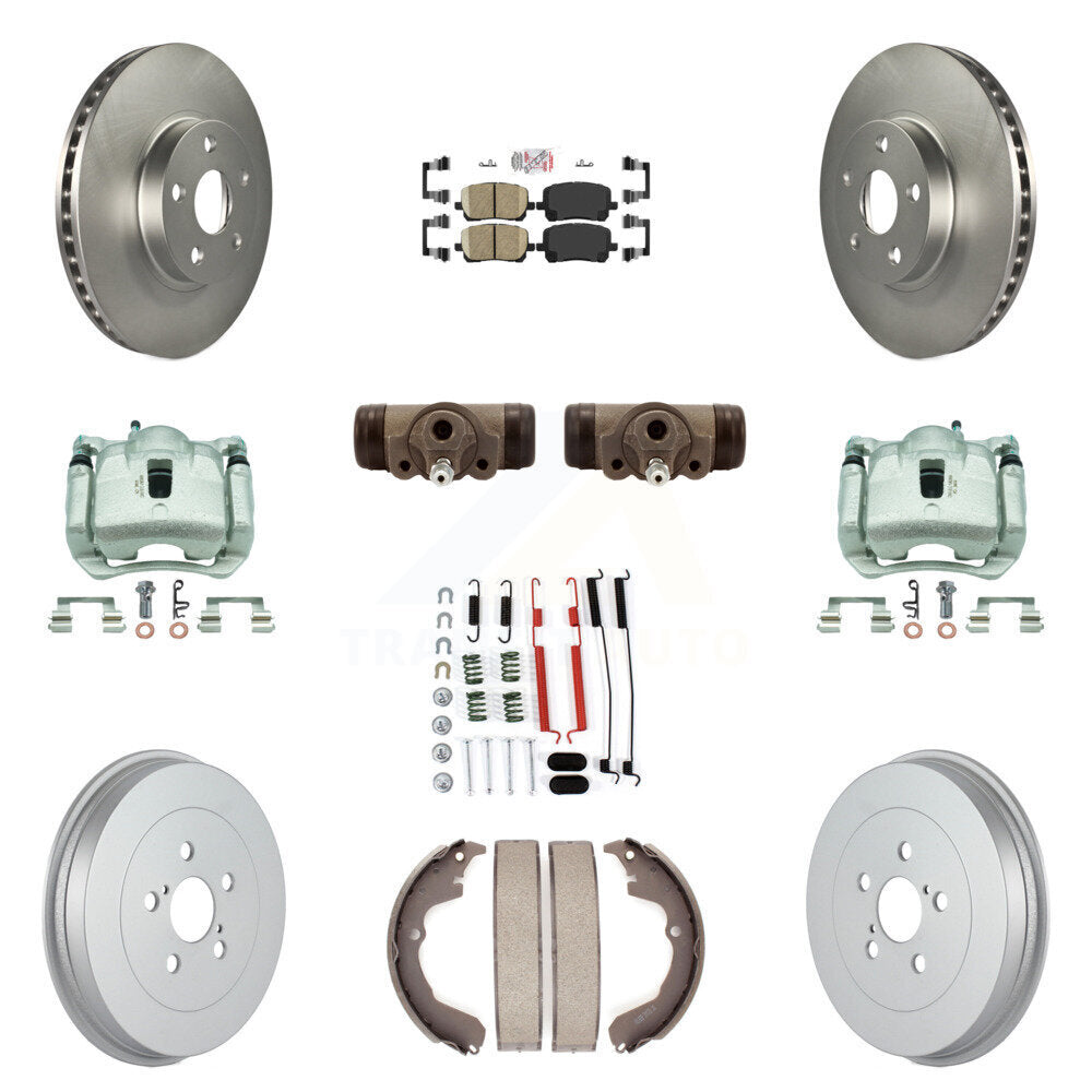 Front Rear Brake Caliper Coated Rotor Drum Ceramic Pad Shoe Cylinder Kit (11Pc) For Vibe KCG-101336N