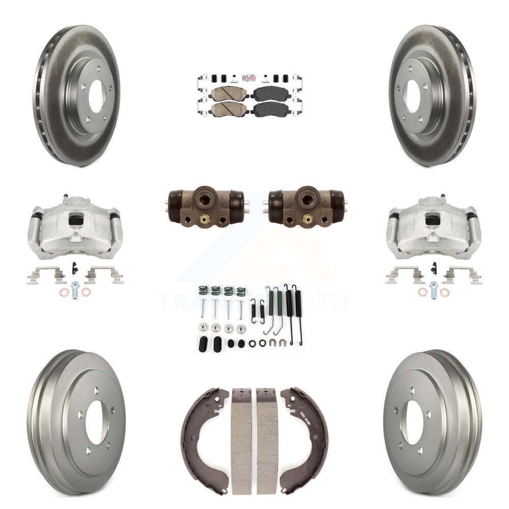 Front Rear Brake Caliper Coated Rotor Drum Ceramic Pad Shoe Cylinder Kit (11Pc) For Jeep KCG-101338N