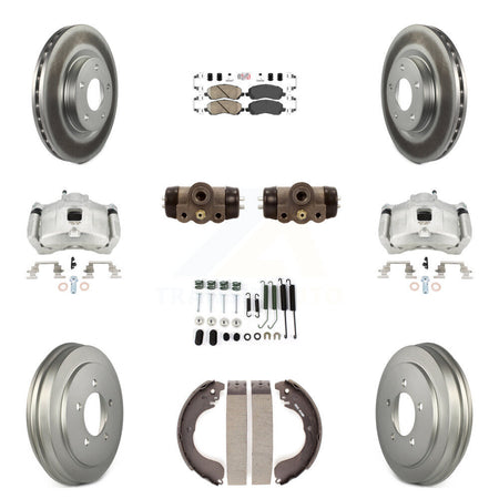 Front Rear Brake Caliper Coated Rotor Drum Ceramic Pad Shoe Cylinder Kit (11Pc) For Jeep KCG-101338N