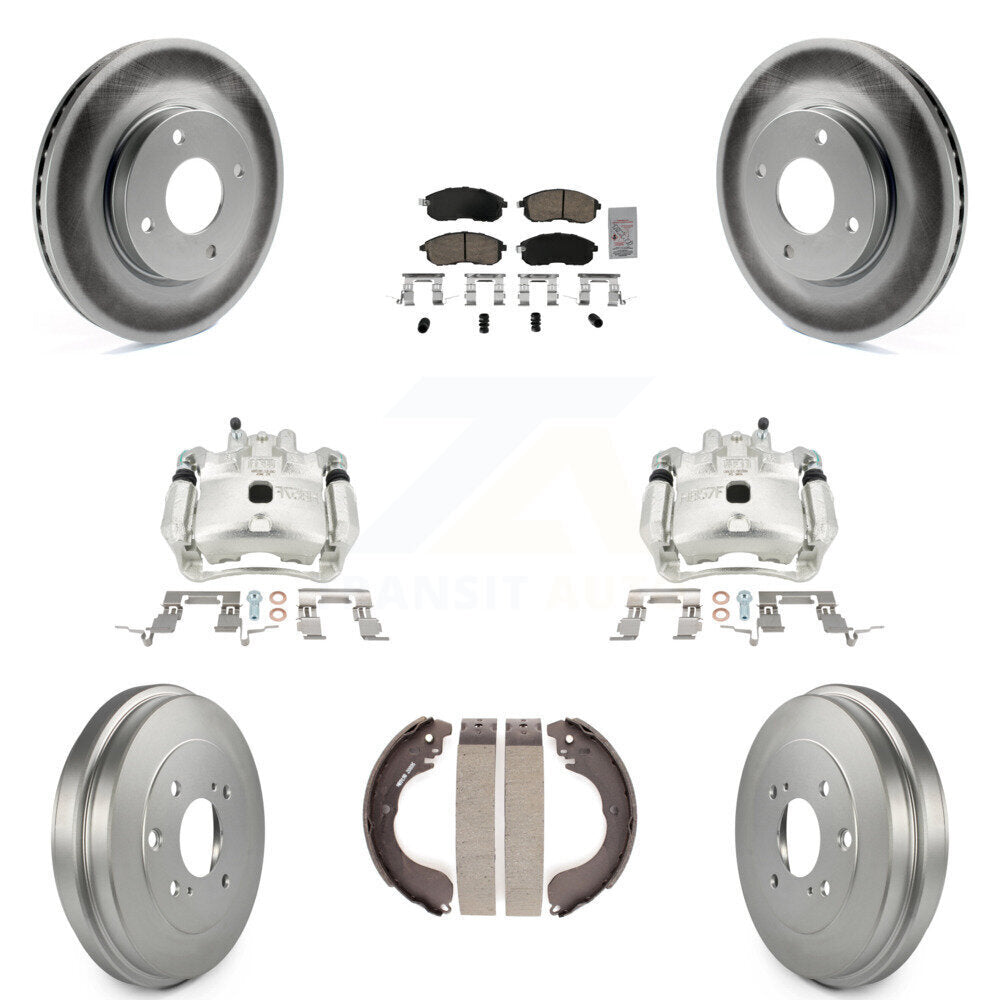 Front Rear Disc Brake Caliper Coated Rotors Drum Ceramic Pads Kit (8Pc) For Nissan Versa KCG-101342N