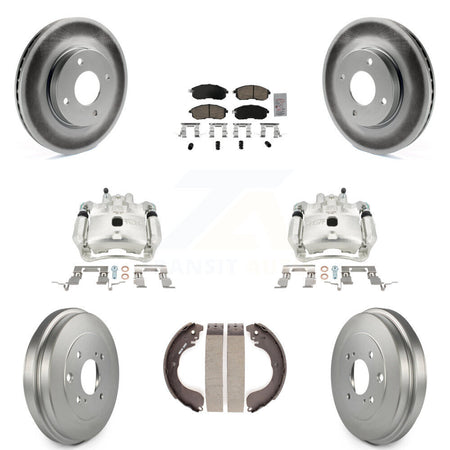 Front Rear Disc Brake Caliper Coated Rotors Drum Ceramic Pads Kit (8Pc) For Nissan Versa KCG-101342N