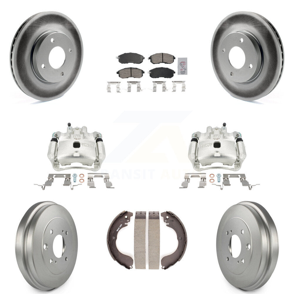 Front Rear Disc Brake Caliper Coated Rotors Drum Ceramic Pads Kit (8Pc) For Nissan Versa KCG-101343N