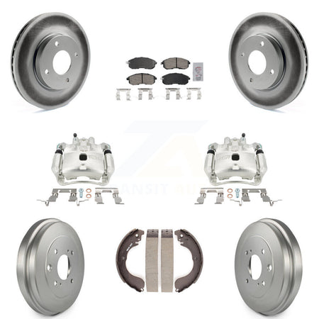 Front Rear Disc Brake Caliper Coated Rotors Drum Ceramic Pads Kit (8Pc) For Nissan Versa KCG-101343N