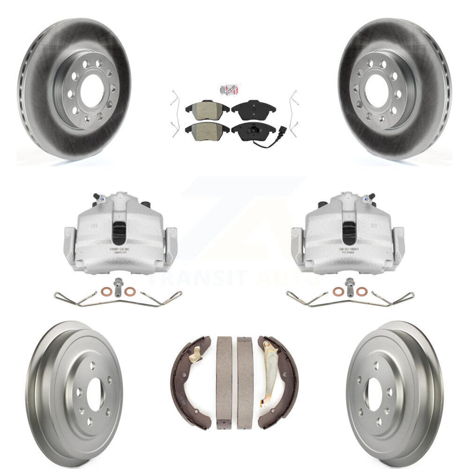 Front Rear Disc Brake Caliper Coated Rotors Drums Semi-Metallic Pads Kit (8Pc) For Volkswagen Jetta Beetle With 288mm Diameter Rotor KCG-101345N