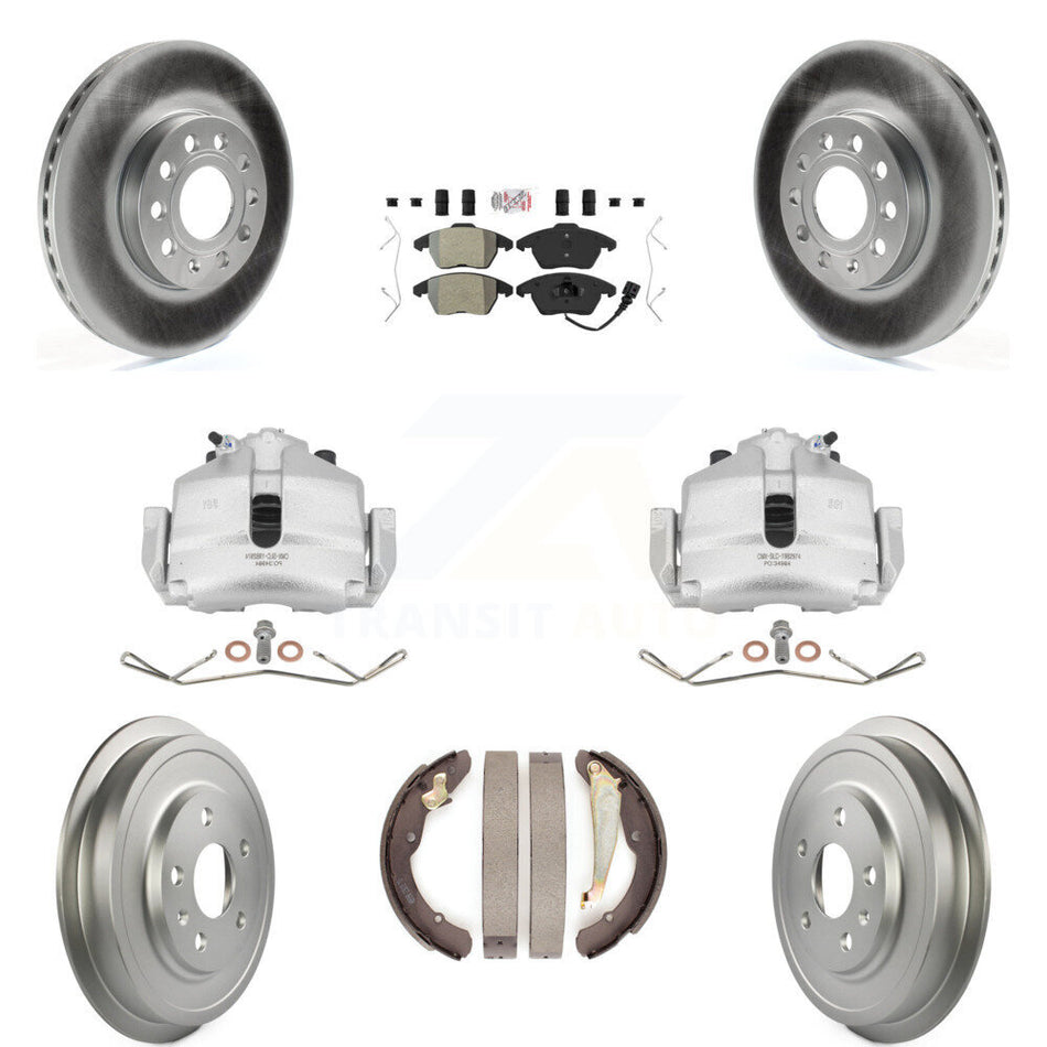 Front Rear Disc Brake Caliper Coated Rotors Drums Semi-Metallic Pads Kit (8Pc) For Volkswagen Jetta Beetle With 288mm Diameter Rotor KCG-101347N