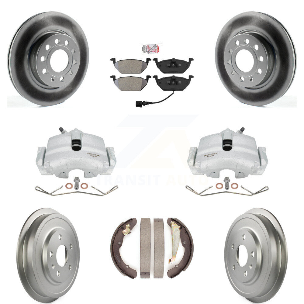 Front Rear Disc Brake Caliper Coated Rotors Drums Semi-Metallic Pads Kit (8Pc) For Volkswagen Jetta With 280mm Diameter Rotor KCG-101349N by Transit Auto